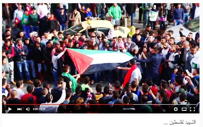 عمل فني بوسط رام الله:"الشهيد لفلسطين والعلم يوحدنا "