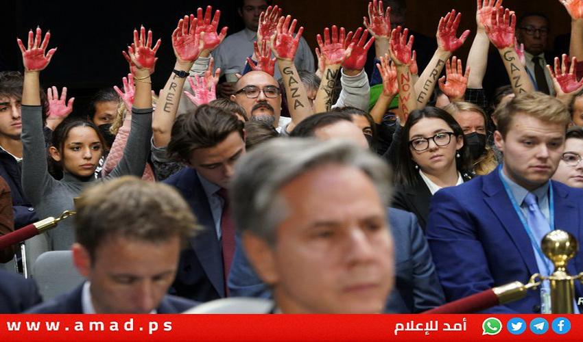 قاطعوا كلمة بلينكن.. مناهضون للحرب: أوقفوا إطلاق النار في غزة الآن - صور وفيديو