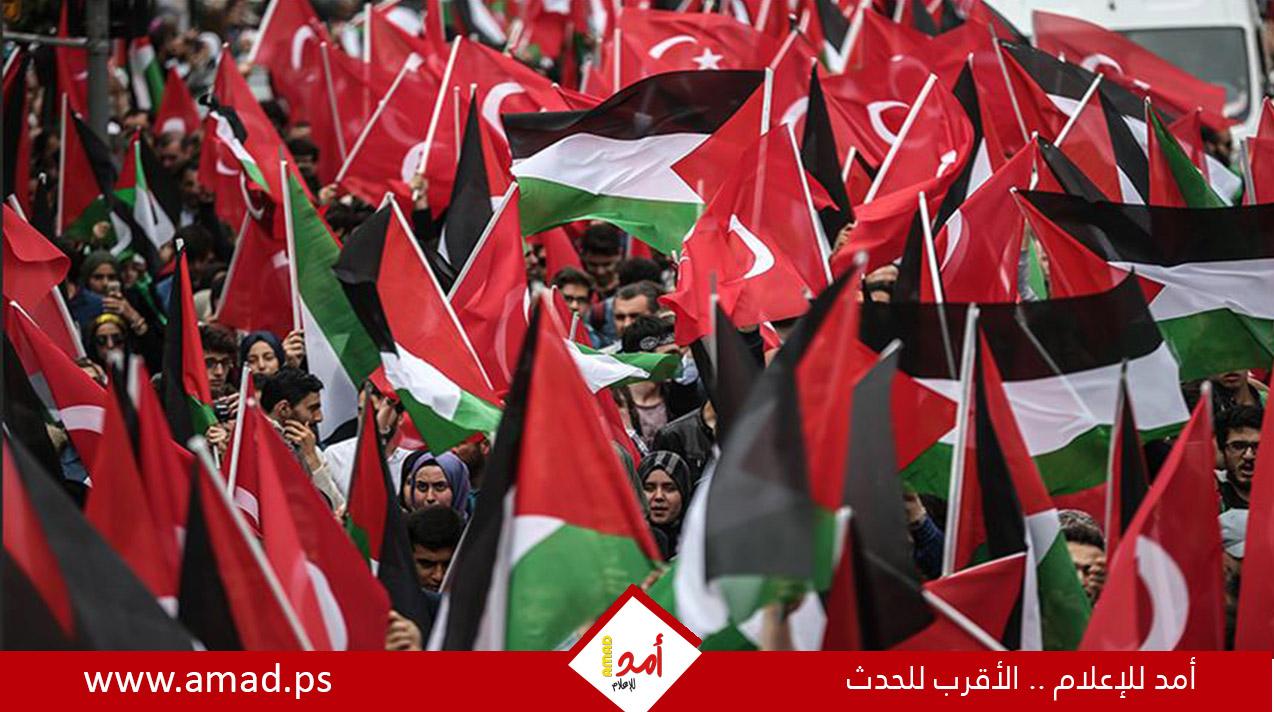 الآلاف من الأتراك يخرجون في تظاهرة حاشدة وسط إسطنبول للتضامن مع الشعب الفلسطيني