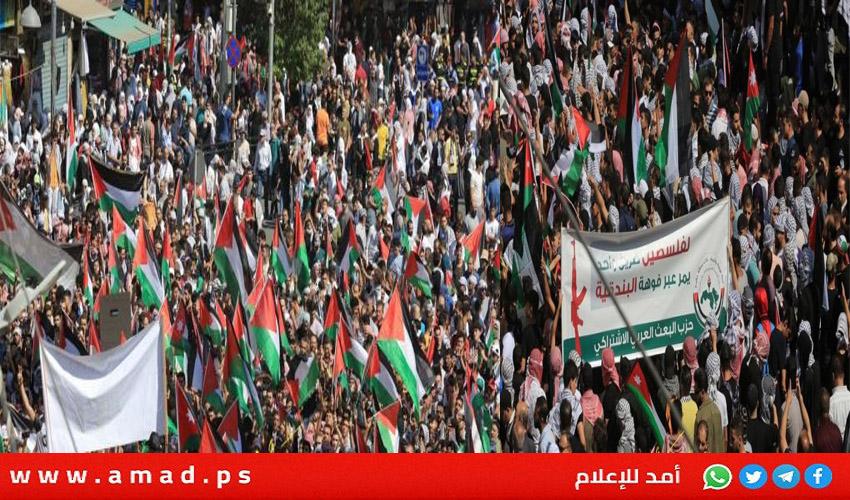 مسيرة حاشدة وسط العاصمة الأردنية تنديداً بالحرب العدوانية المتواصلة على الشعب الفلسطيني