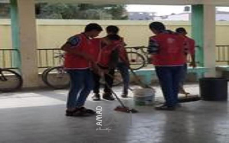 لجان الطلبة الثانويين ينظم حملة تنظيف لمرافق مدرسة مهدية الشوا الثانوية شمال القطاع