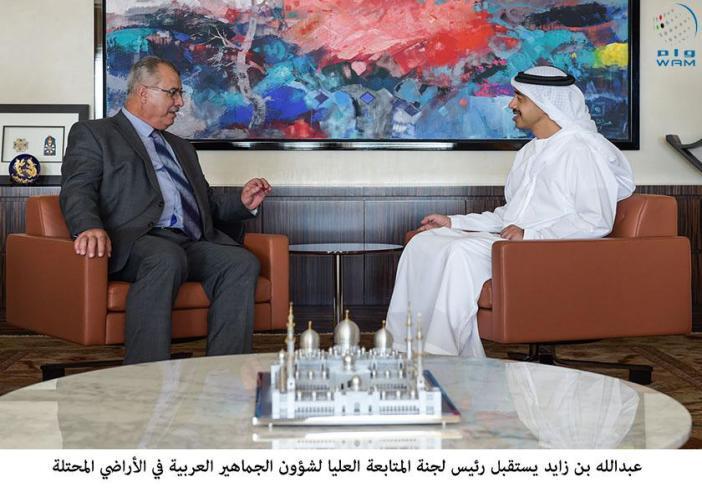 عبدالله بن زايد يستقبل محمد بركة رئيس لجنة المتابعة العليا لشؤون الجماهير العربية