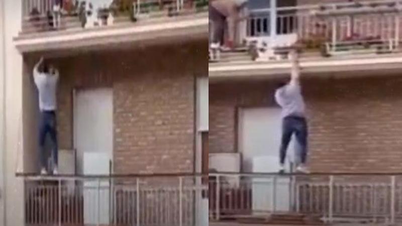 شاب ينقذ عجوز قبل سقوطها من شرفة منزلها بثوان.. فيديو