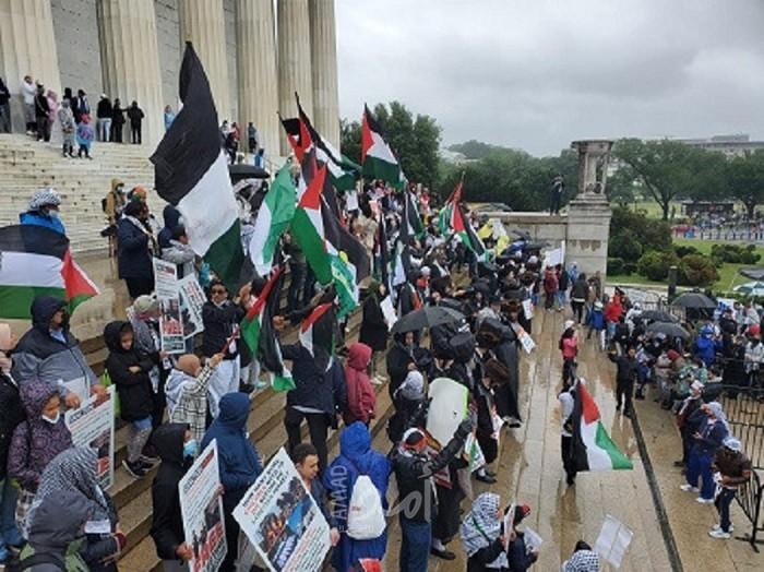 مظاهرة في محيط البيت الأبيض للتنديد بجرائم الاحتلال الإسرائيلي