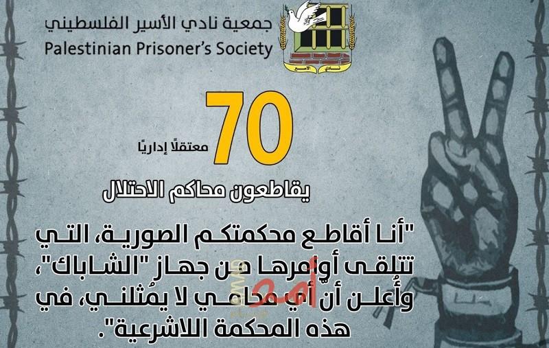 (70) أسيراً إداريًا يواصلون مقاطعة محاكم الاحتلال