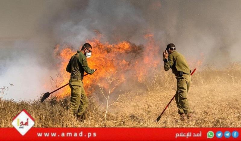 اندلاع حرائق في مستوطنة المطلة عقب إطلاق صواريخ من لبنان