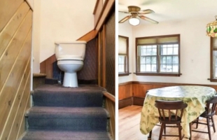 الأغرب.. عرض منزل للبيع بمرحاض على السلم في أمريكا